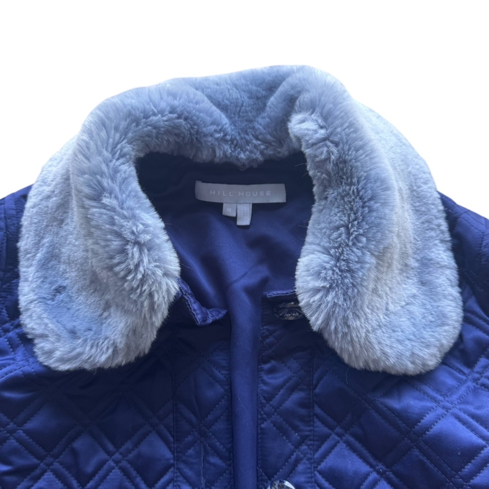 Hill House Navy Duvet Quilted Jacket‎ with Little Blue Collar, Size Medium - Picture 2 of 8